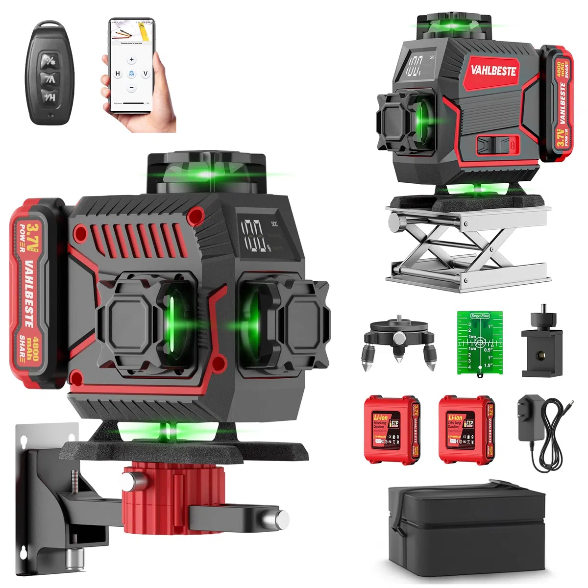 Livella Laser,Livella Laser Autolivellante 360 con 2x4800mAh Batterie, 4x360 °Livello Laser con Display LED,16 Linee Laser Verde/APP/Telecomando/IP54 per l'edilizia & Appendere Quadri