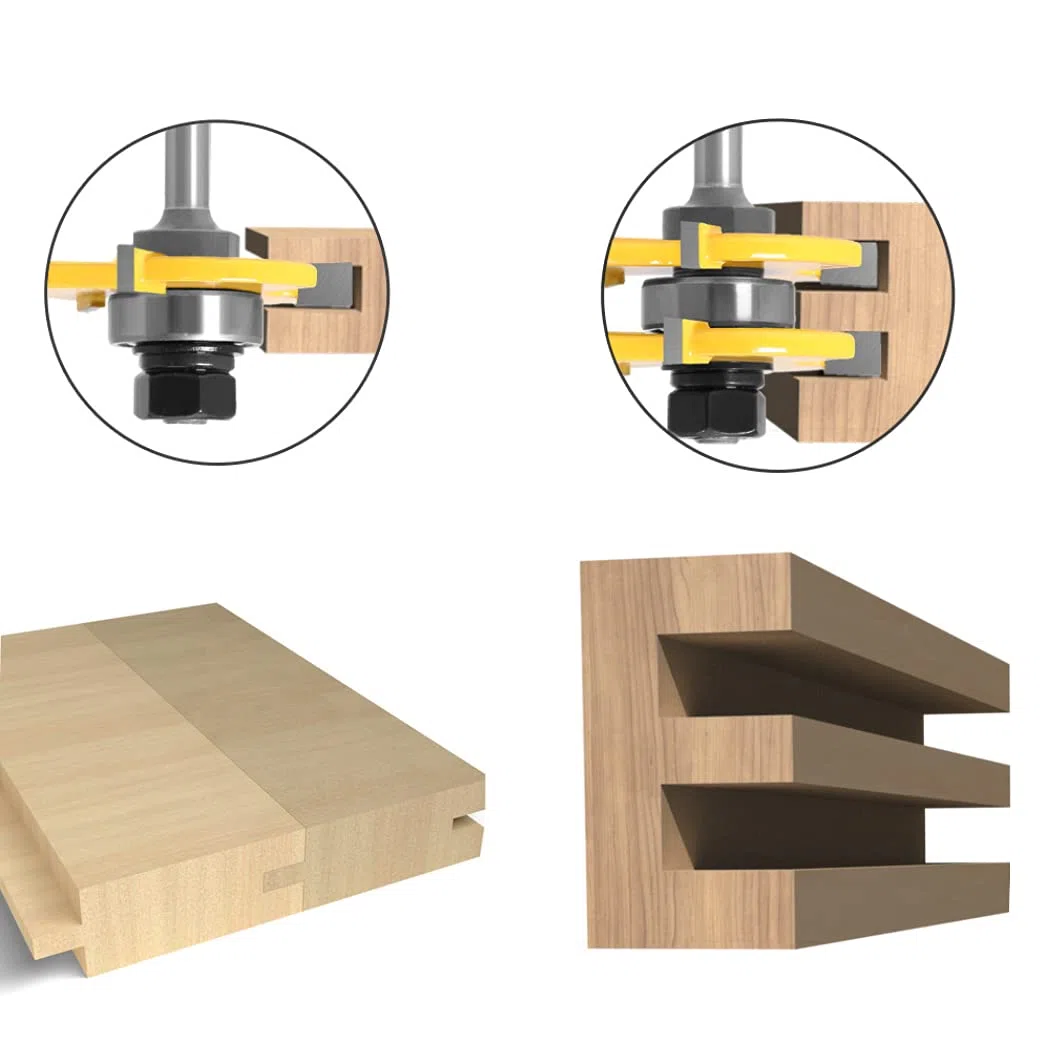 Router Bit Set [3 Pezzi], APLUS 8mm Fresa per Tagli a 45 Gradi + Frese per Linguette e Scanalature,T Punte di Falegnameria, Strumenti di Lavorazione del Legno per La Casa e Fai da te