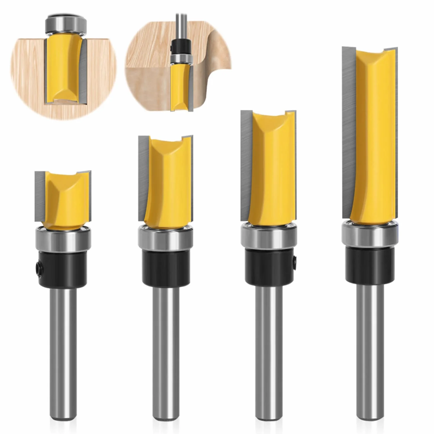 Set di 4 Frese per Legno Gambo 8mm, Punte per Legno Metallo, Fresatura con Cuscinetto, Strumenti per la Lavorazione del Legno per Tagliare il Legno (4)