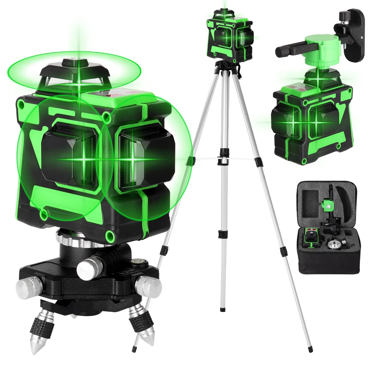Weytoll Livella laser 3 x 360 Livello laser 3D autobilanciato 12 linee Laser a linea trasversale verde 4800 mAh batterie, Supporto per Treppiede, Supporto a Parete