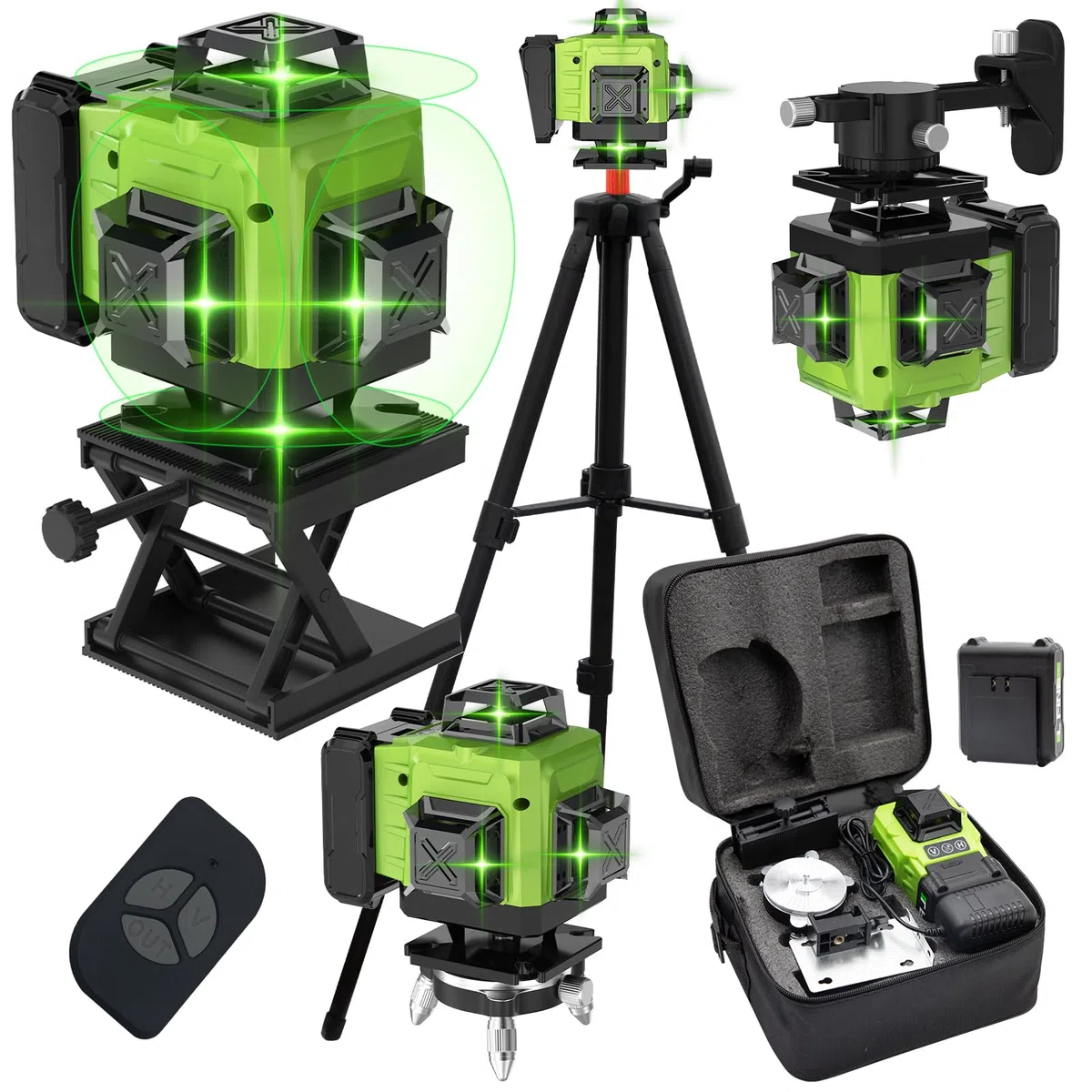 Livella Laser 16 Linee con Treppiede, Livella Laser Autolivellante 360, Batteria Ricaricabile, con Staffa a Parete, Telecomadon, per Lavori Costruzione e Decorazione D'interni