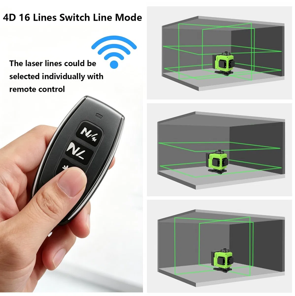 Livella Laser Autolivellante 16 Linee, 4 X 360 °Livello Laser Autolivellante Verde, 2 x Batterie, Autolivellante, Supporto rotante, Telecomando Cabina di rilevamento