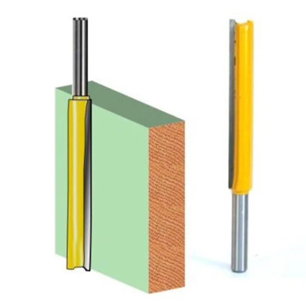 1 pz 1/4 pollici gambo lungo rettilineo router bit doppio flauto punte dritte fresa legno strumenti per la lavorazione del legno, 3/8 "diametro di taglio (50 mm)