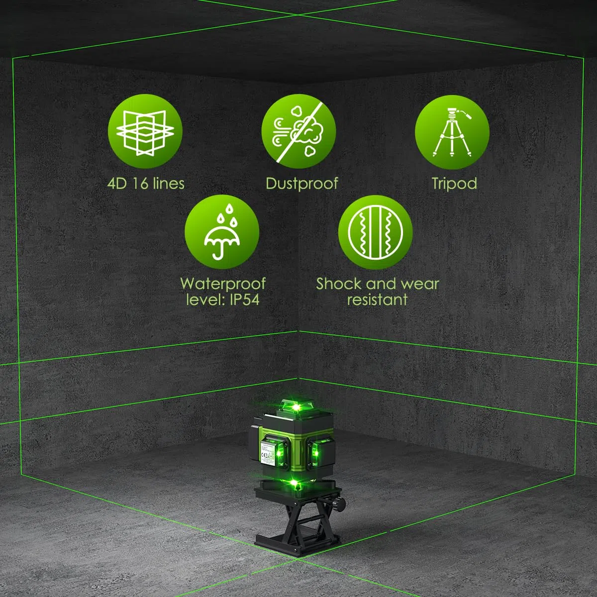 Laser a linee incrociate con treppiede, laser 4D multifunzionale con 16 linee, macchina autolivellante, dispositivo di livellamento con batteria al litio ricaricabile tramite USB