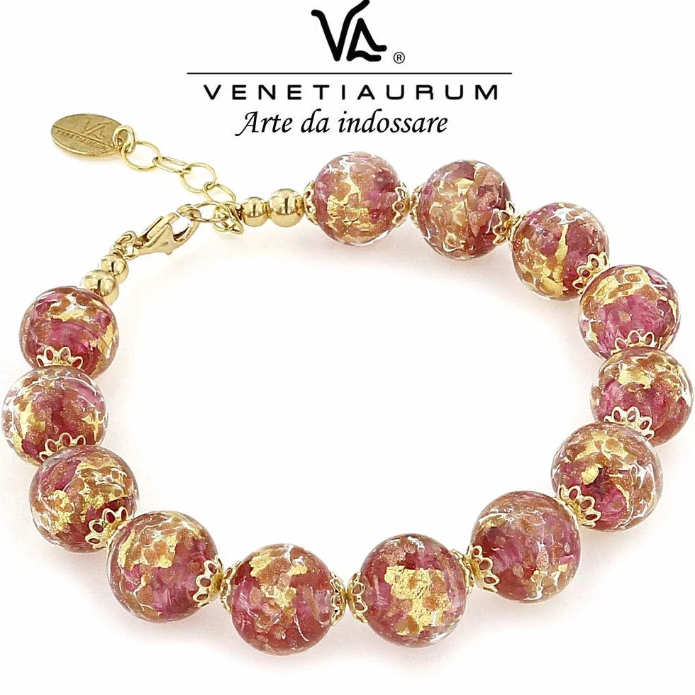 Venetiaurum - Bracciale per Donna Con Sfere 12mm In Vetro Originale Di Murano E Argento 925 - Gioiello Made In Italy Certificato