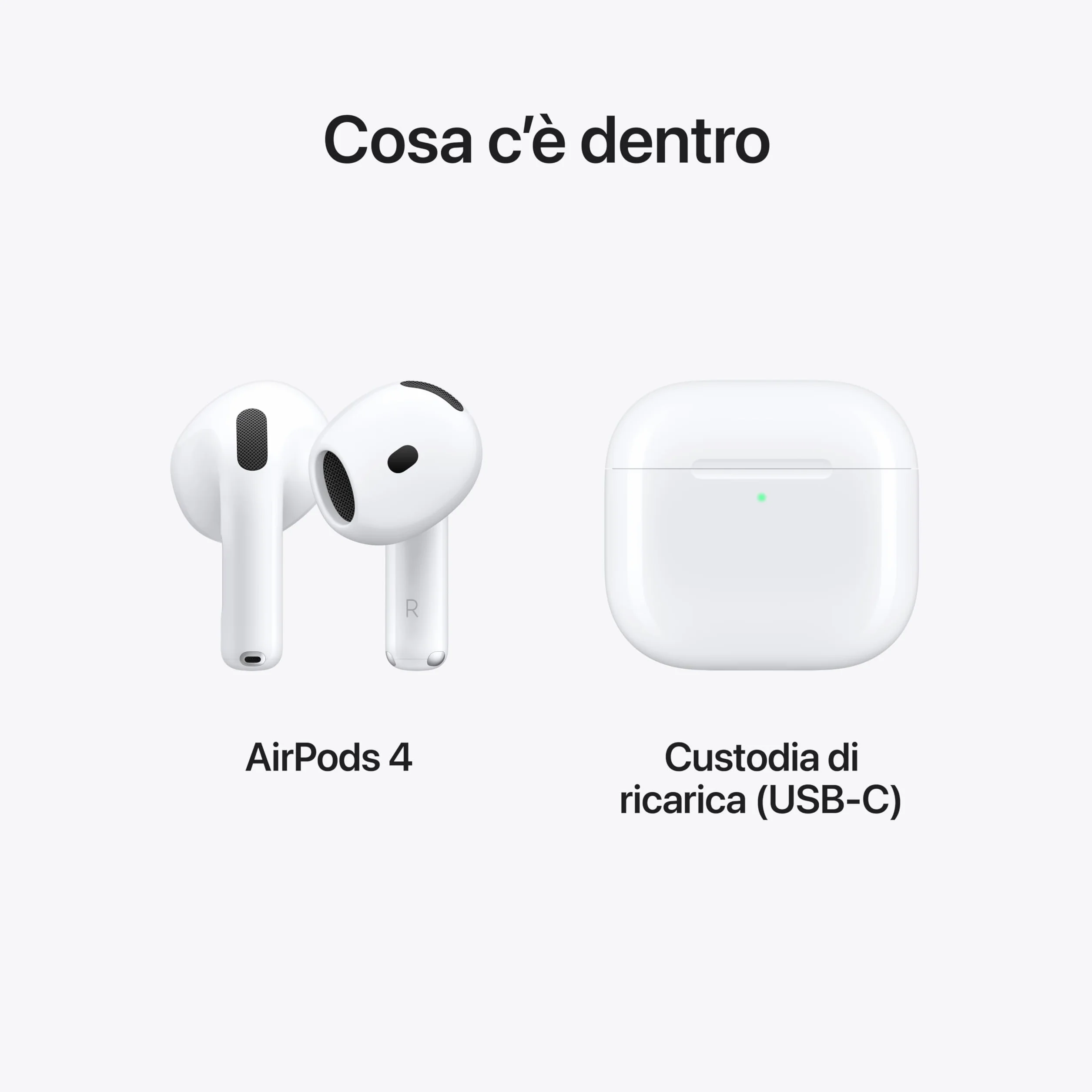 Apple AirPods 4 Auricolari wireless, Auricolari Bluetooth, Audio spaziale personalizzato, Resistenza al sudore e all’acqua, Custodia di ricarica USB-C, Chip H2, Fino a 24 ore di autonomia