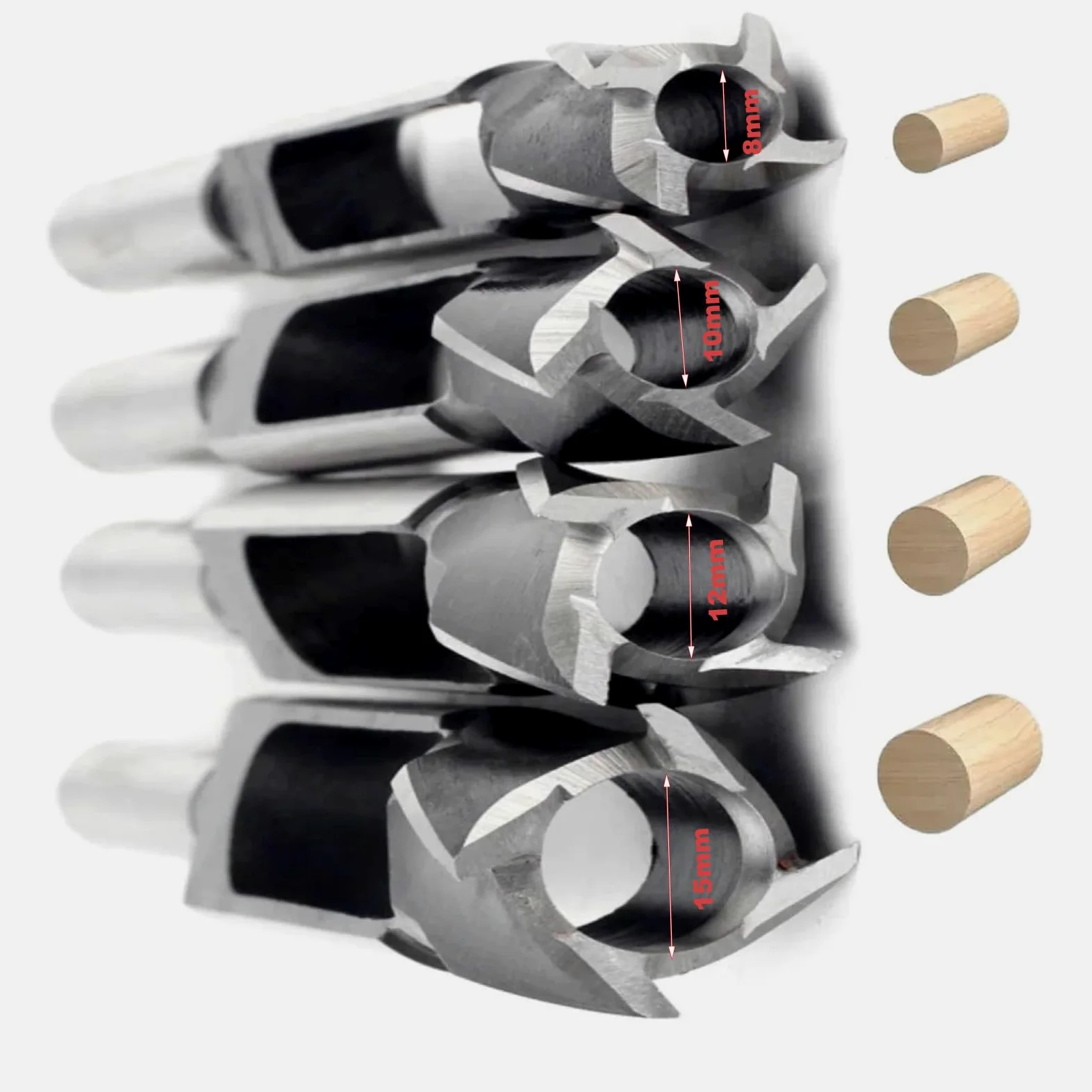 Set di 2 punte da trapano per tenoni e tasselli profondi, fresa per tasselli in legno con gambo tondo da 1/2" per la lavorazione del legno e la realizzazione di mobili con tasselli (2PC,10MM+15MM)