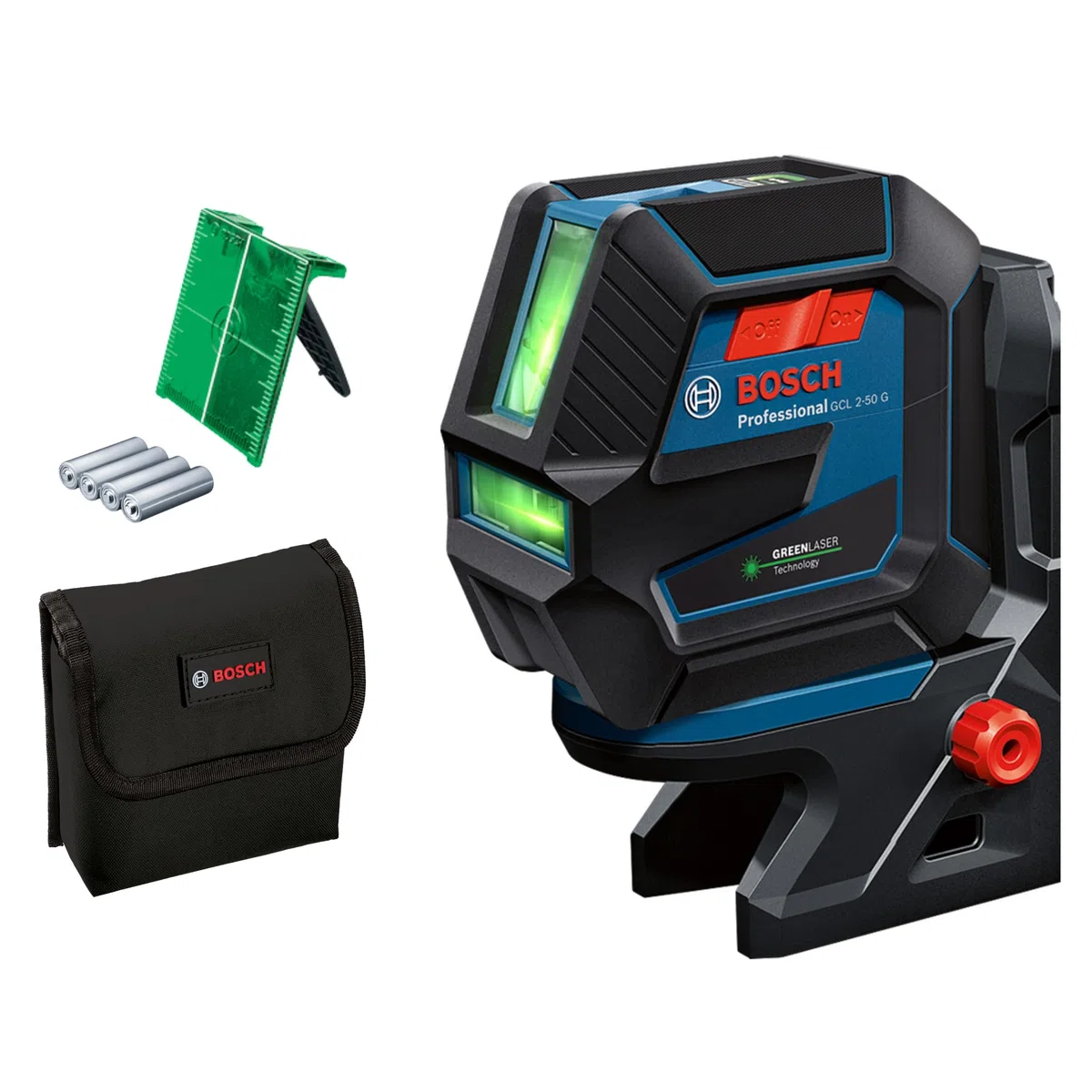 Bosch Professional Livella Laser GCL 2-50 G,laser verde, da interno, supporto RM 10, raggio d'azione visibile fino a 15 m, 4x batterie AA, confezione in cartone